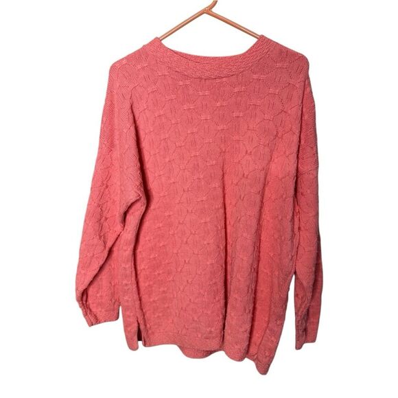 Vintage Castle Square Coral Textured Knit Sweater Large Made in USA - Picture 1 of 7